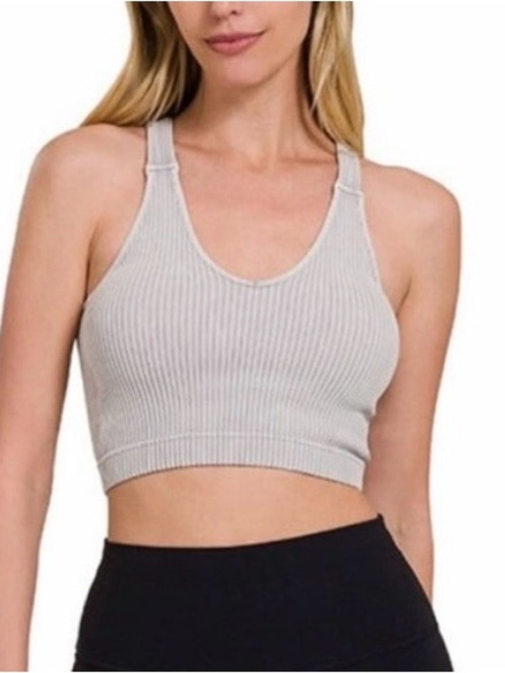 Zenana Mineral Washed Brami Ribbed V-Neck Crop Bra Tank Various Sizes & Colors